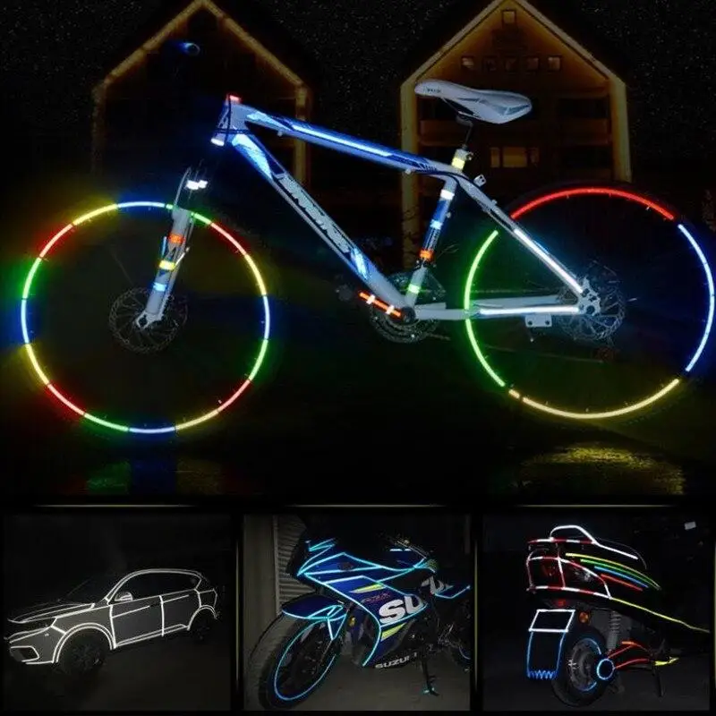 

Светоотражающая лента для велосипедных колес, 1 см х 8 м, флуоресцентная, Светоотражающая наклейка для велосипеда, Предупреждение