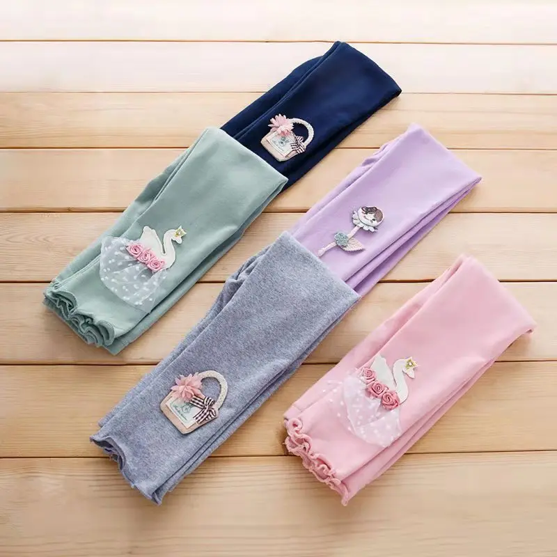 

1 to 9 Years Spring Autum Cute Girl Thin Trousers High Quality Cotton Girls' Leggings Soft Knitted Pants for Children's Legging