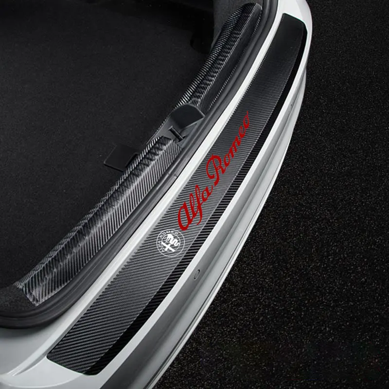 Car Rear Bumper Stickers Trunk Guard Plate Carbon Fiber Leather Protective Strip For Alfa Romeo Spider Giulia Giulietta 147 159 |