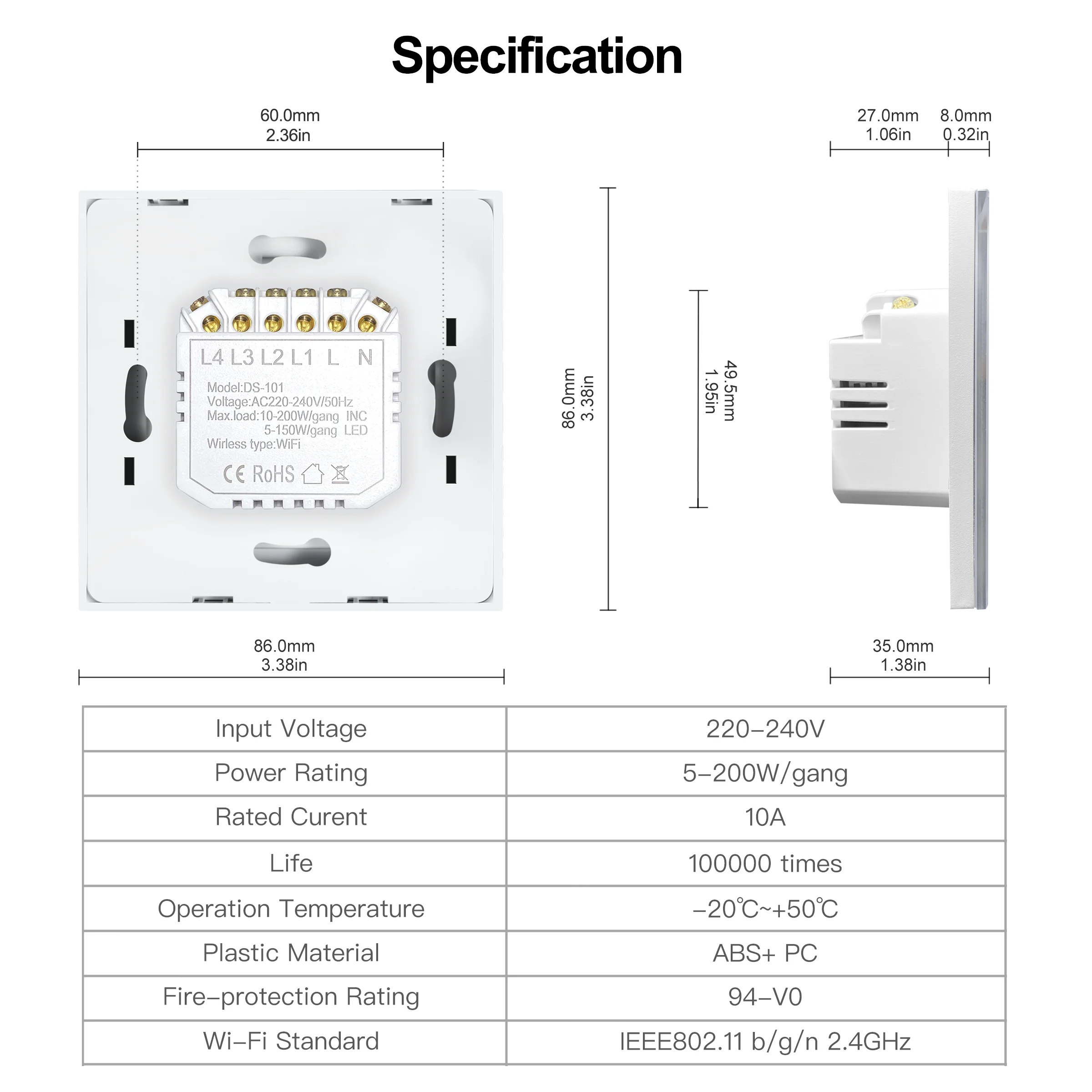 

Tuya Smart Wifi Touch Light Switch EU 220V, No Neutral Wire Required Wall Switch 1/2/3/4 Gang, Compatible with Alexa Google Home