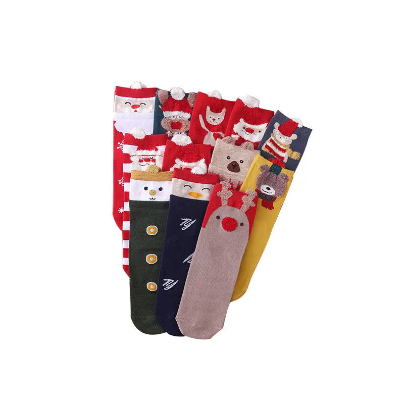 Autumn and Winter New Cartoon Santa Claus 4 Pairs Per Set Gift Box Ladies Christmas Socks New Year Festive Red Crew Socks Women