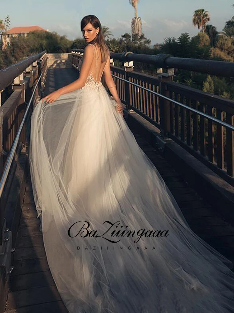 

BAZIIINGAAA Simple Wedding Dress Lace Little Beading Strapless Dress Luxury WeddingGowns Bridal Can Be Washed Bride Dresses