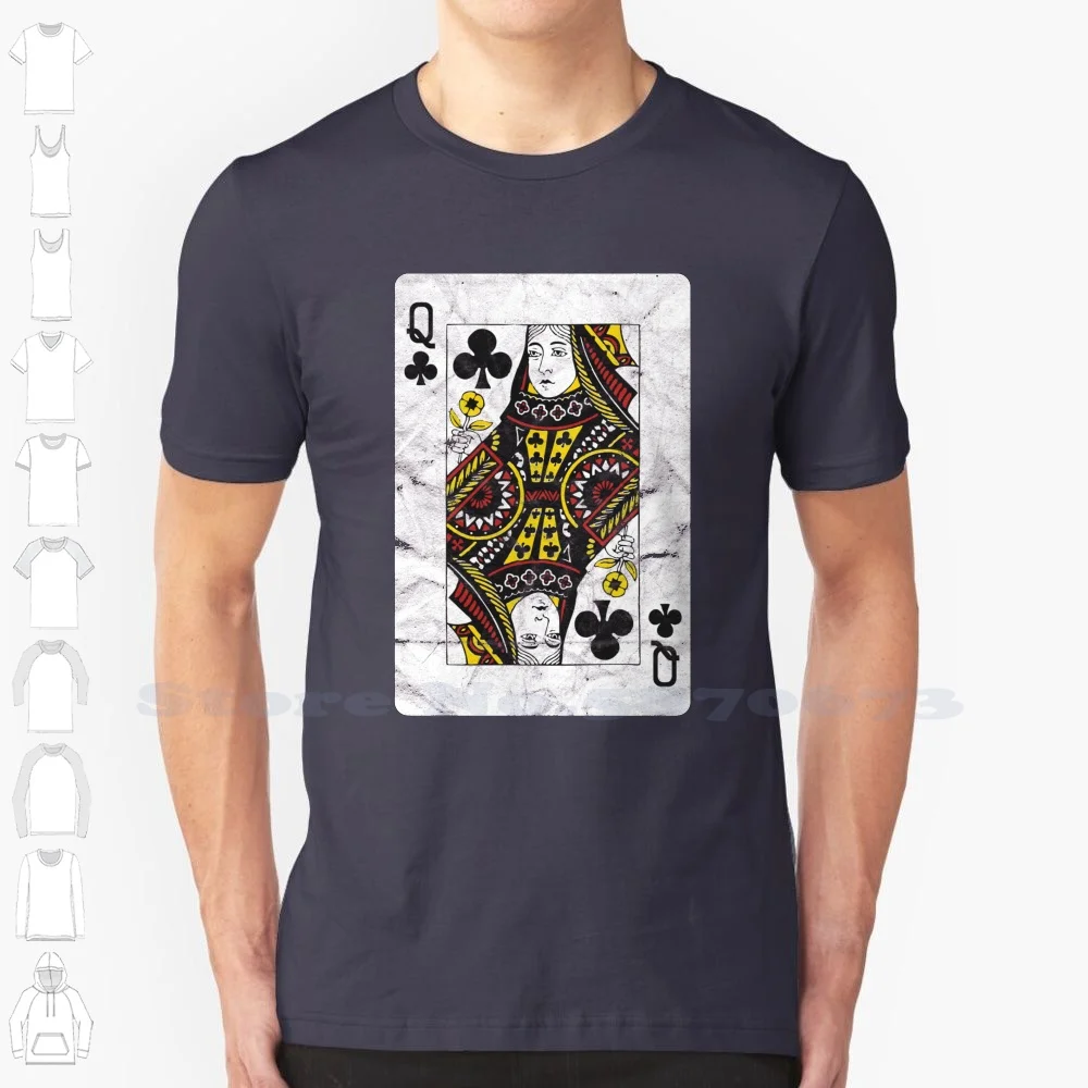 

Queen Of Clubs Playing Card (Distressed) Black White Tshirt For Men Women Playing Poker Blackjack Casino Luck Lucky Unlucky