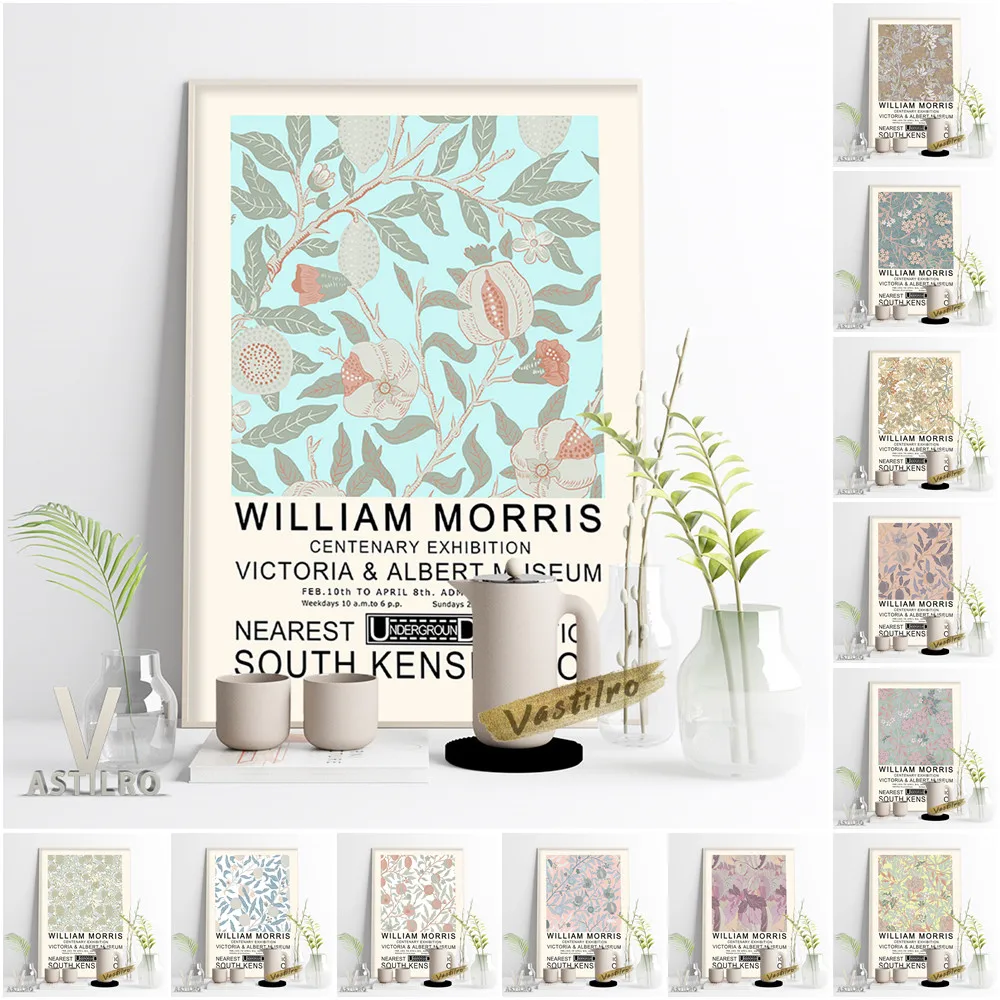 

William Morris Flower Fabric Designs Exhibition Poster Arts Crafts Movement Canvas Painting Floral Pattern Minimalist Home Decor