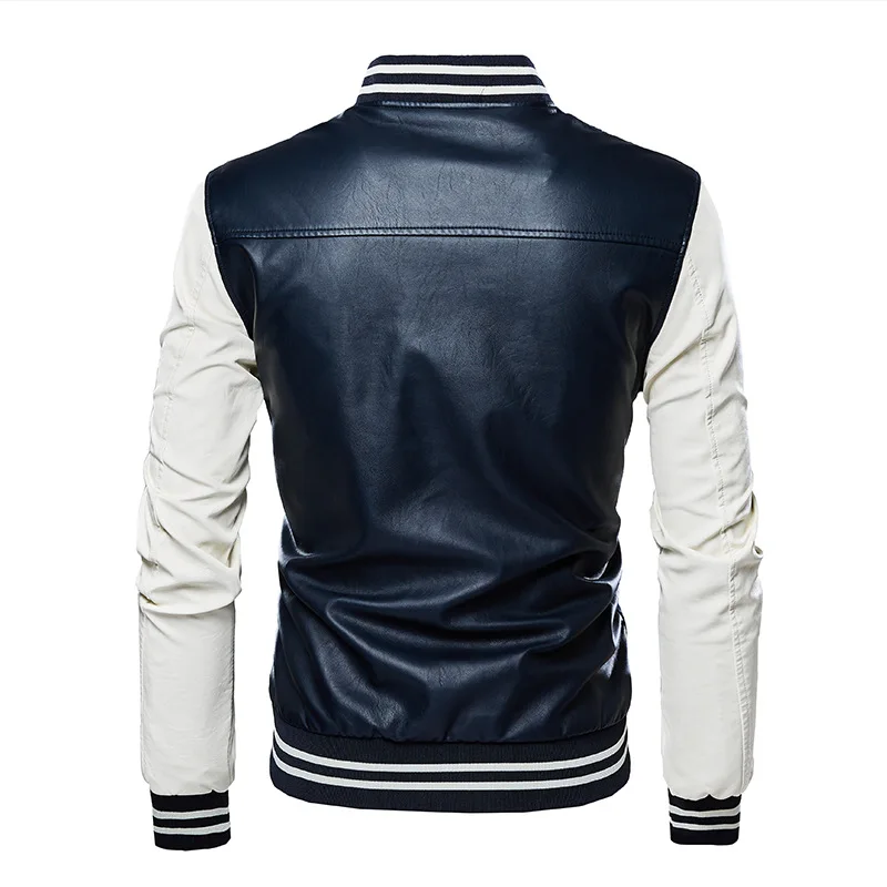 2020 Leather Jacket Men Bomber Baseball Biker Pu Coat Faux Pilot Fleece College Top Black Slim Fit Motorcycle | Мужская одежда