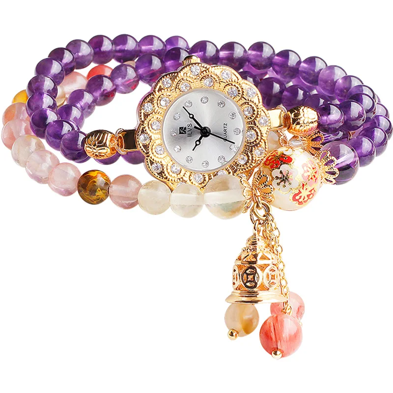 

NEW WOMEN COLOURED BRACELET WATCH LADIES FASHION WATERPROOF AMETHYST GARNET RED AGATE QUARTZ WATCH