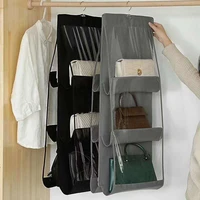 6 pocket hanging handbag organizer for wardrobe closet transparent storage bag door wall clear sundry shoe bag with hanger pouch