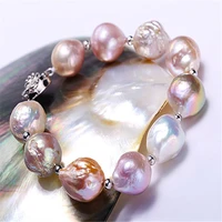 10 12mm baroque multicolor pearl bracelet 18k gold buckle 7 5inch natural chain classic gift women jewelry