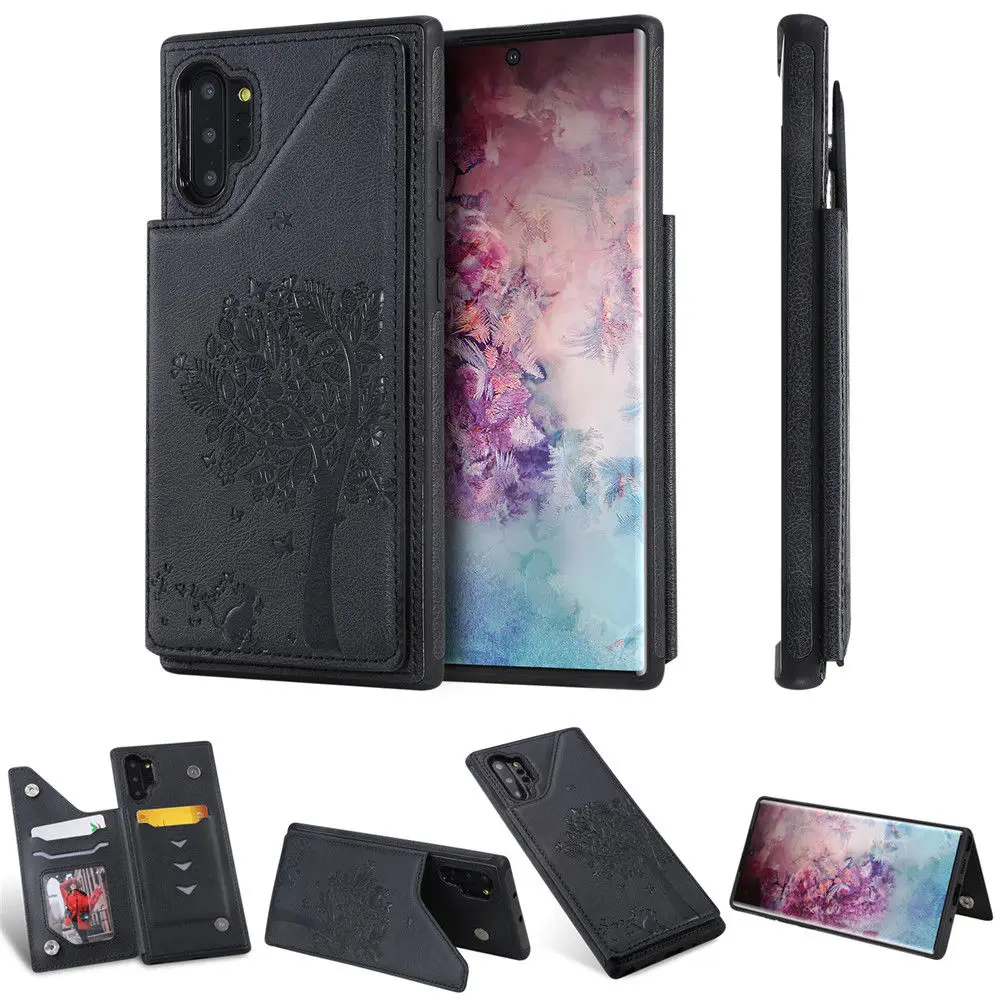 Для samsung Galaxy Note 10 Note 10+ 5G Чехол кожаный флип чехол-портмоне держатель чехол для samsung Note 10pro Note10 Plus Fundas - Цвет: Black