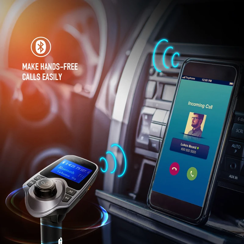 FM-трансмиттер Xiaomi T11 автомобильный беспроводной с Bluetooth и mp3-плеером | Бытовая