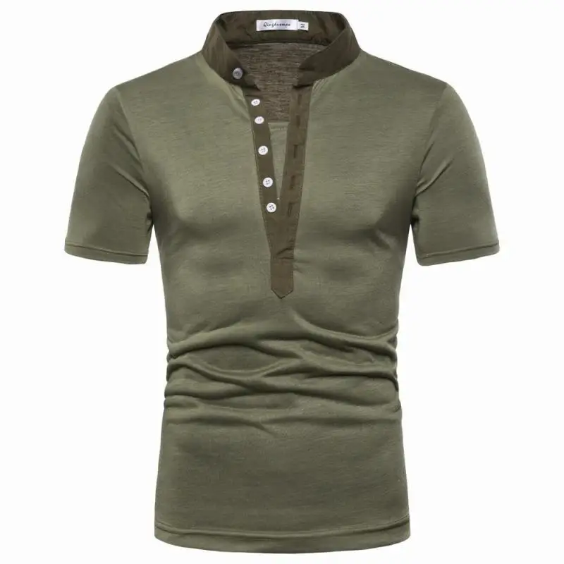 

2021 Summer New Arrival V-neck Slim-fit Plus Size Wild Stretch Simple Solid Color Men Short-sleeved T-shirt Tide Free Shipping