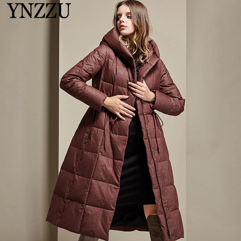 Зимний женский длинный пуховик с капюшоном элегантная теплая женская верхняя