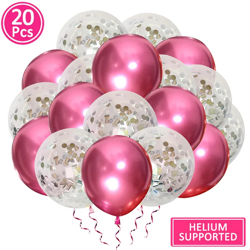 metal silver pink 20 шт 12 дюймов латексные конфетти Воздушные шары Декорации с днем рождения Дети Взрослые его мальчик девочка Свадьба партии поставки Babyshower - Цвет: metal silver pink