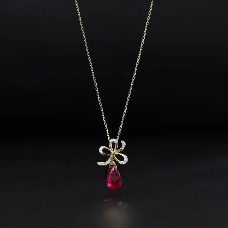 

DAIMI 925 Sterling Silver Faceted Ruby Pendant Natural Ruby Necklace For Girlfriend