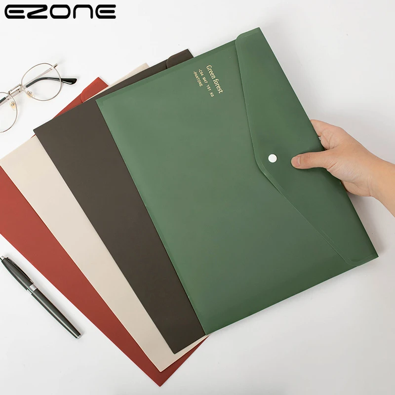 EZONE 4PCS A4 File Holder Random Retro Color Creative Snap Folder Storage Bag Subject Classification File Bag Desktop Organizer