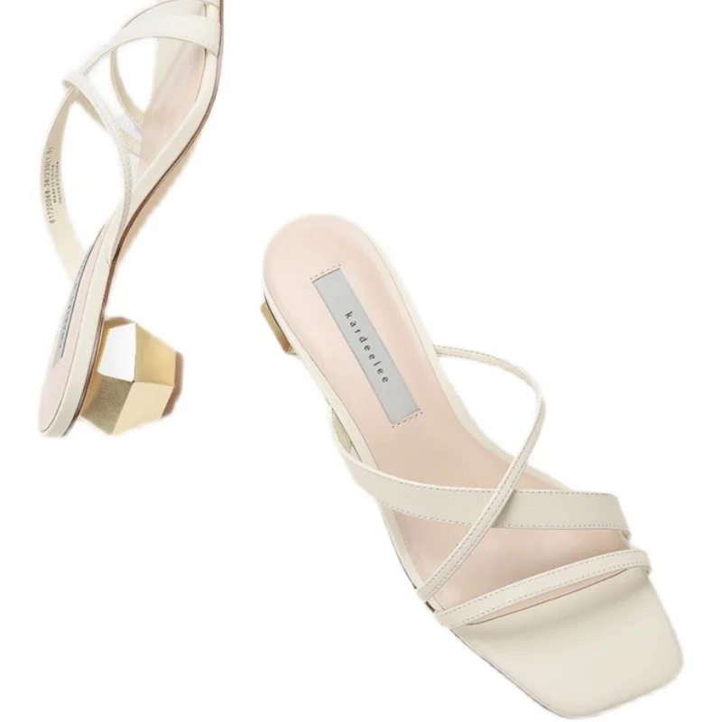 

Shoes Women Gold Sandals Square heel Ladies' Slippers Cross-Tied Med Pantofle Rubber Flip Flops Soft Block 2021 Hawaiian Slides
