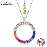 kaletine 925 sterling silver necklace rainbow stone for woman geometric necklace pendants jewelry rainbow long chain necklace