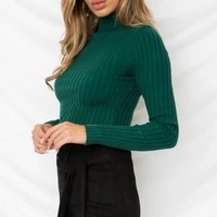 sexy turtleneck crop tops women solid color navel short top knitted shirts 2021 vintage spring fall full sleeve pullover blouses