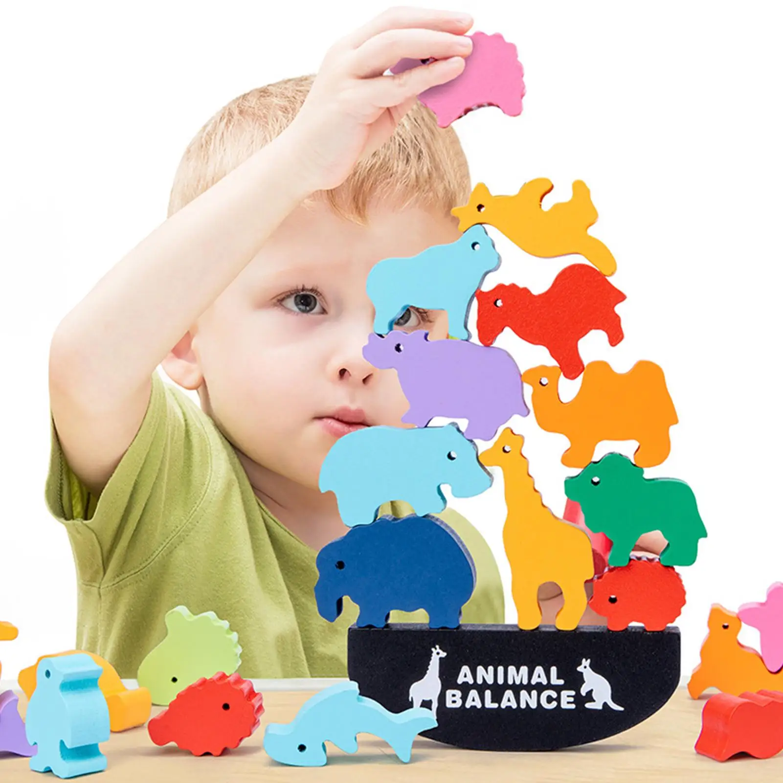 

Wooden Animal Shape Balance Building Blocks Stacking Game Interactive Puzzle Toy