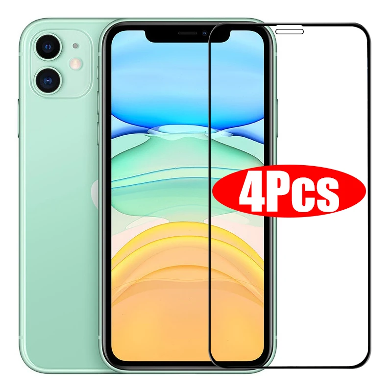 Закаленное стекло с полным покрытием для iPhone 11 12 Pro 4 шт. Защитное экрана 6 7 8 Plus X XS