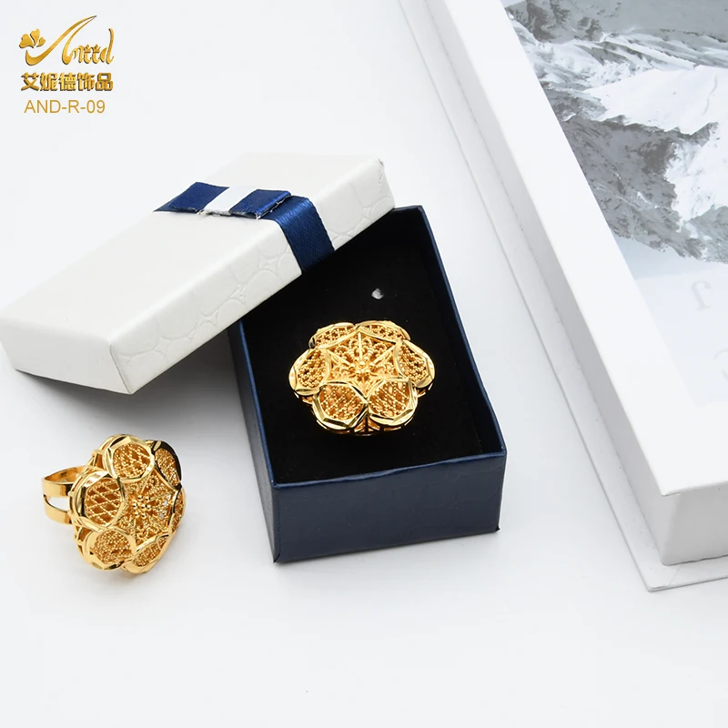 

Flower Turkish Ring Adjustable Ethiopian Dubai Gold Color Rings Wedding Jewelery Women Finger Set Nigeria Fashion Accessories
