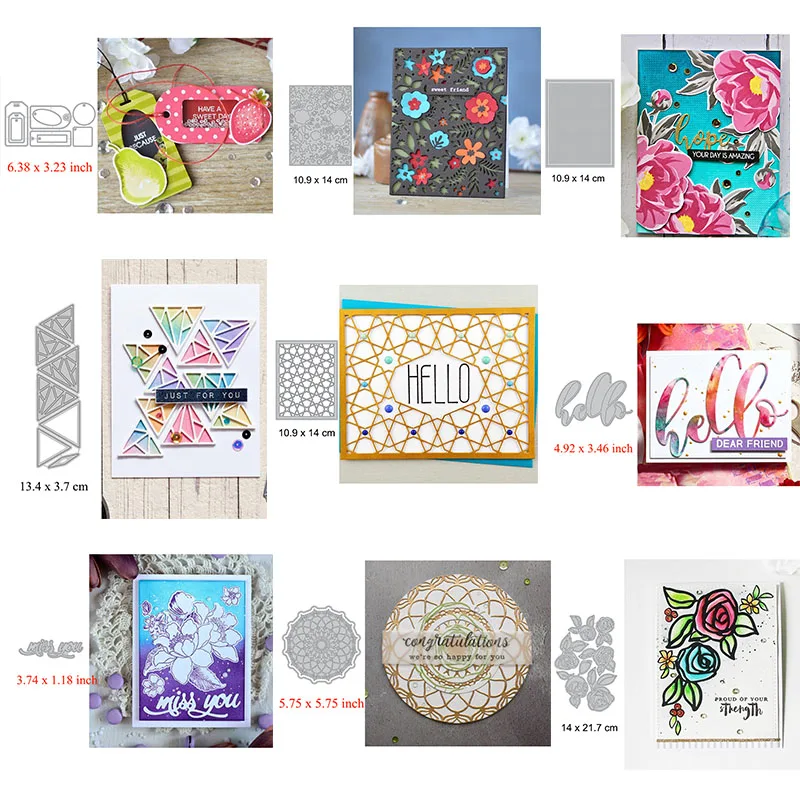 

"Hello" Words Triangle Frames Sets Metal Cutting Dies for Diy Scrapbooking Photo Album Embossing Paper Cards Making Decoration
