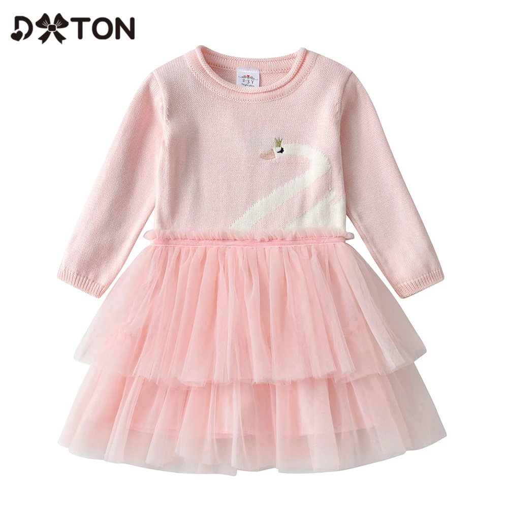 DXTON-su&eacute;ter de invierno para ni&ntilde;as, vestido de punto con Tops con tut&uacute;, ropa de punto infantil de Navidad, disfraz de manga larga-0