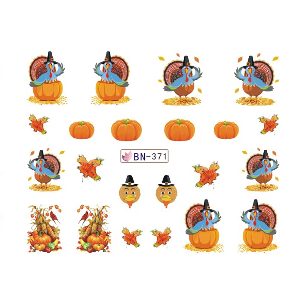 12 листов День благодарения Тыква клен Сделай Сам дизайн ногтей наконечник