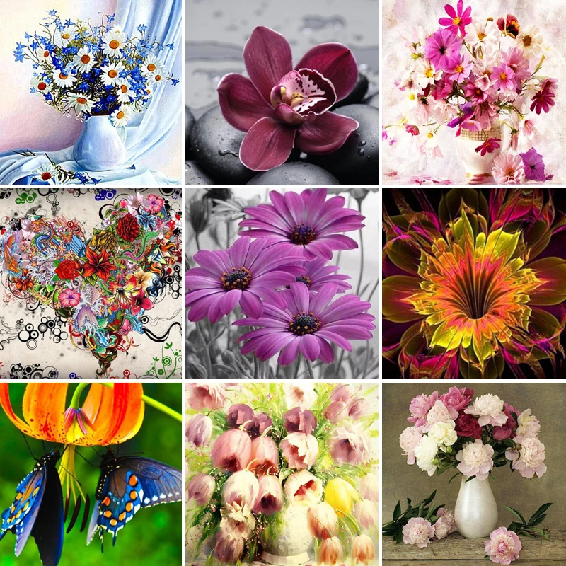 

40/50/60 5D DIY Diamond Painting Flower Rose Vase Cross Stitch Kit Mosaic Diamond Embroidery Full Square Drill Home Decoration