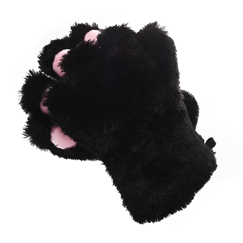 Хит продаж 2 предмета черные плюшевые перчатки с кошачьими ушками и лапами для