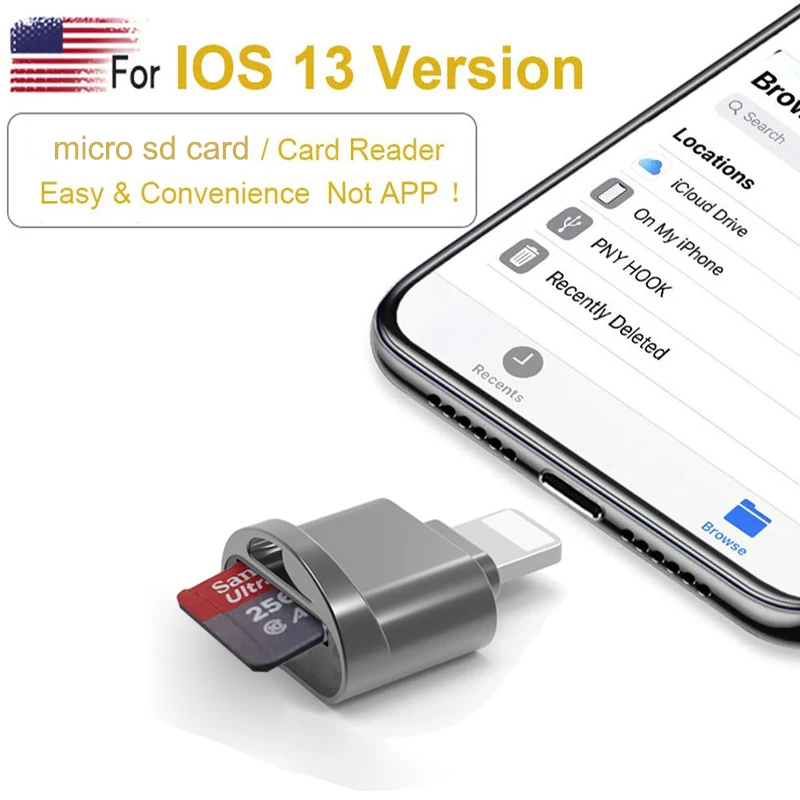 Адаптер для мобильного телефон Lightnin * в micro SD конвертер 3. 0 iPhon 7 8 6s Plus 11 Max XS XR OTG iOS 13 TF