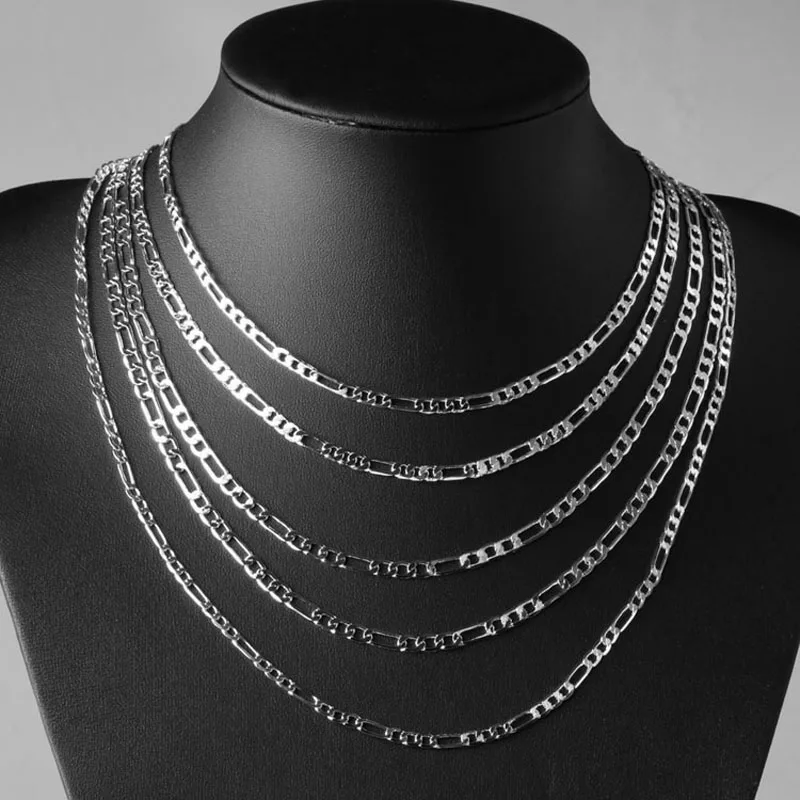 Оптовая продажа 10 шт./лот 2 мм Посеребренная цепочка Фигаро ожерелья 16 &quot18&quot 20