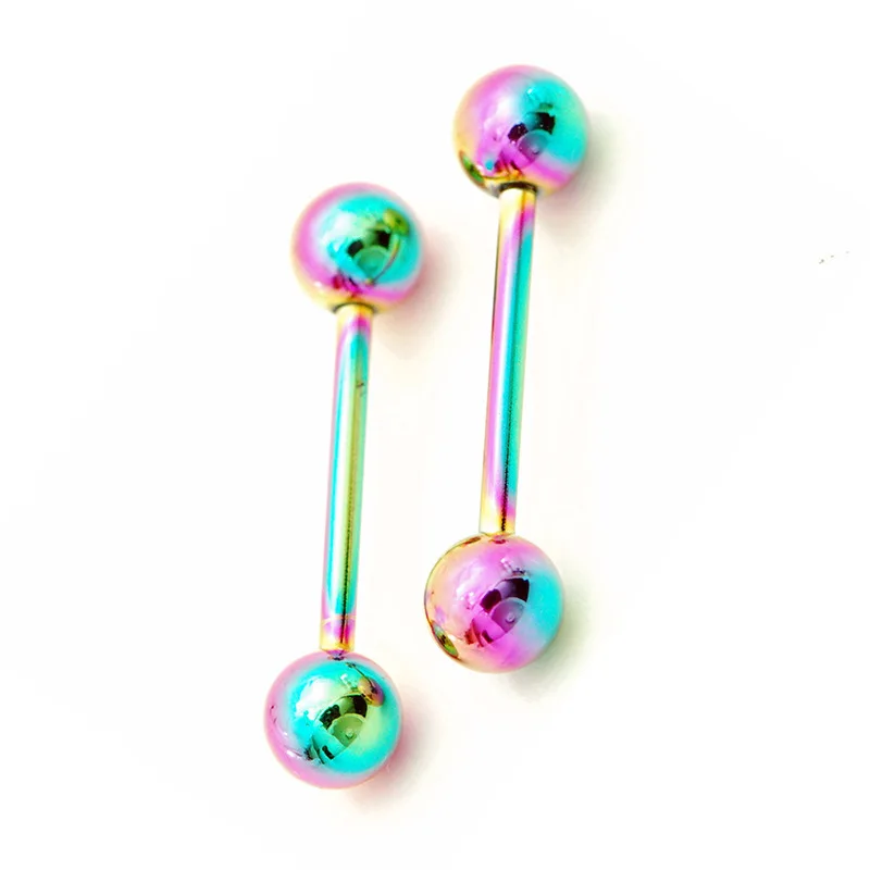 

2021 New Fashion The Plating Color Steel Stainless Steel Rods Tongue Nailed Double Ball Dumbbell Milk Body Piercing Jewelry