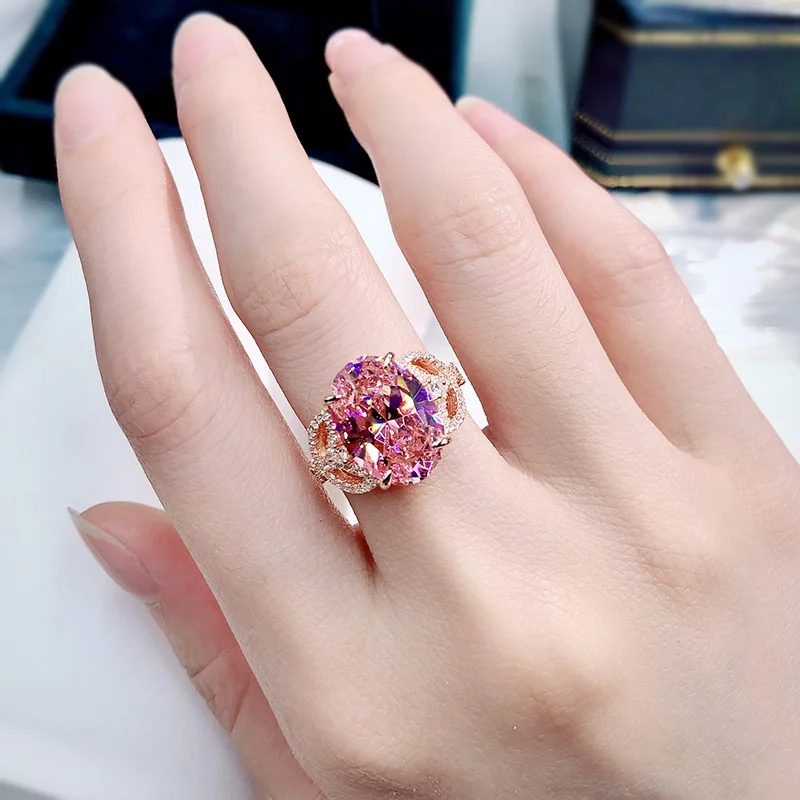 925 Sterling Silver Fashion Women'S Luxury Wedding Engagement Ring 10*14Mm 10 Carat Pink Gem Diamond Exquisite Jewelry | Украшения и