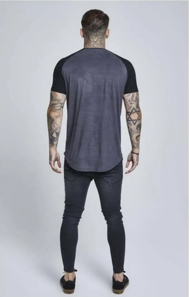 

Siksilk Dark Gray Sleeves Black Oval Cut Men's T-Shirt