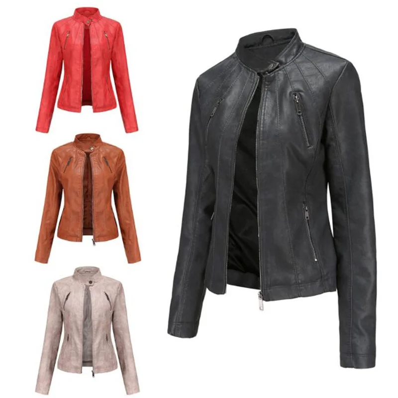 New ladies popular short leather jacket women thin spring autumn European куртка женская зима куртка кожаная жеская black