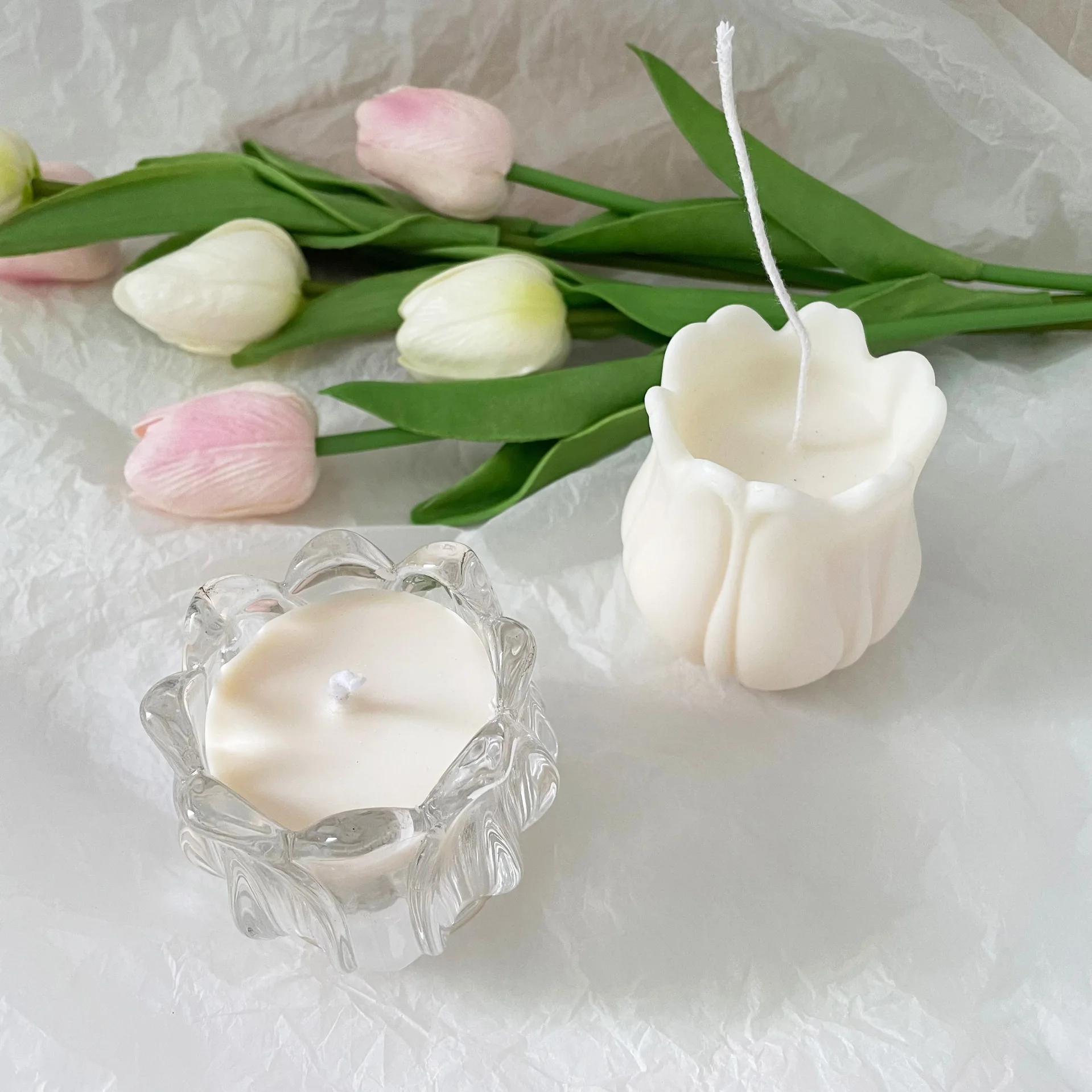 

Tulip Scented Candles Photo Props Glass Birthday Decoration Aromatherapy Candles Home Fragrance Candles