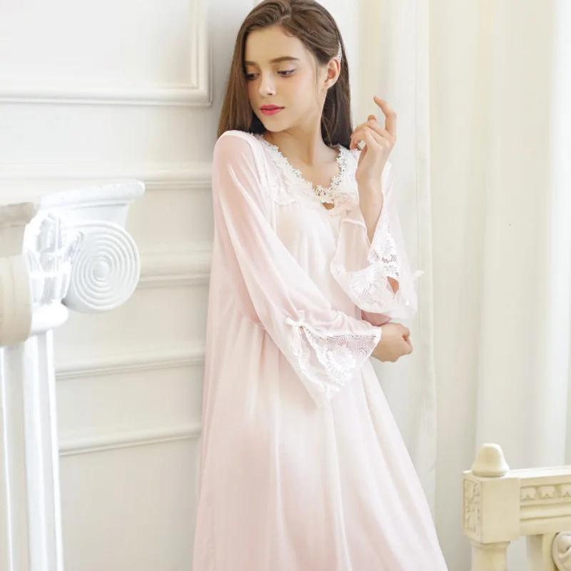 

Long Sleeve White Nightgown Pink Winter Plus Size Sexy Sleepwear Wedding Nighty Nightgowns & Sleepshirts Korean Sleep Dress 2020