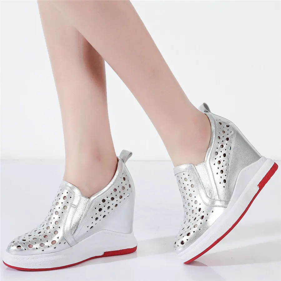 Туфли лодочки женские из натуральной кожи на танкетке высокий каблук круглый