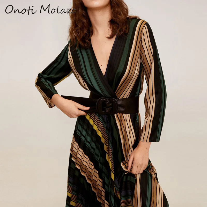 Женское длинное платье в полоску Onoti Molazo повседневное осеннее с глубоким