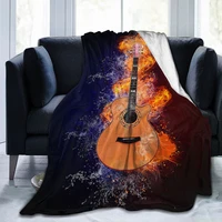 new fashion 3d printing guitar comfortable plush blanket printing flannel bed linen soft blanket square picnic soft blanket