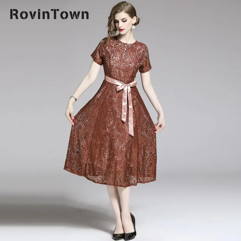 Женское плиссированное платье-трапеция Повседневное платье кофейного цвета с