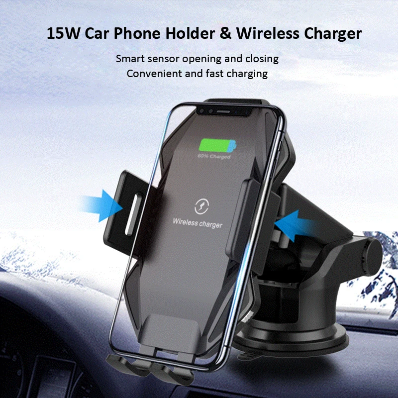 

Подходит для iPhone12, 11, 8Plus, Samsung S20, S10, Huawei Mate30, Xiaomi 15 Вт, автоматическая индукция, быстрая зарядка, автомобильный держатель