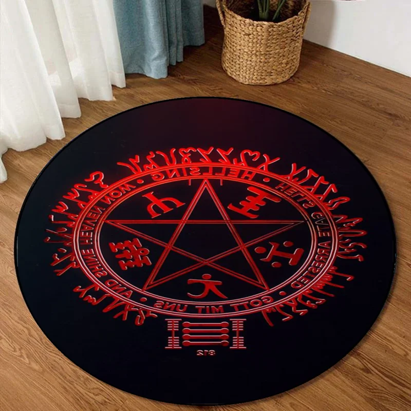 

Pentagram Magical Inscriptions Round Carpet, Personalized Carpet, Satanic Baphomet Rug, Home Decor, Custom Round Carpet