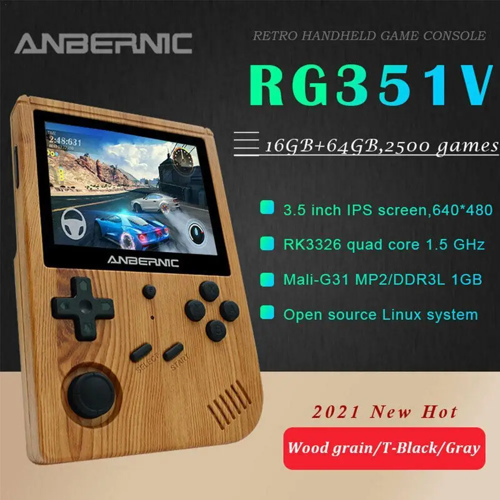 

New RG351V Handheld Game Player Wood Grain Portable Retro Mini Game Console IPS RK3326 Quad Core USB Combat Game For Child Boy