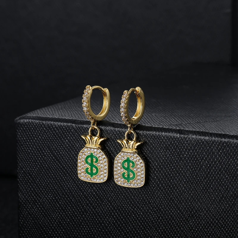 1 пара в стиле хип-хоп с кубическим цирконием твердым покрытием Bling лед из Доллар