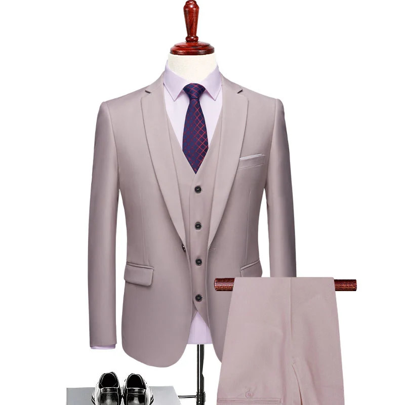

19 Color / 2021 Fashion Men's Casual Business Suit 3 Pieces Set / Male Two Button Blazers Trousers Pants Vest Waistcoat