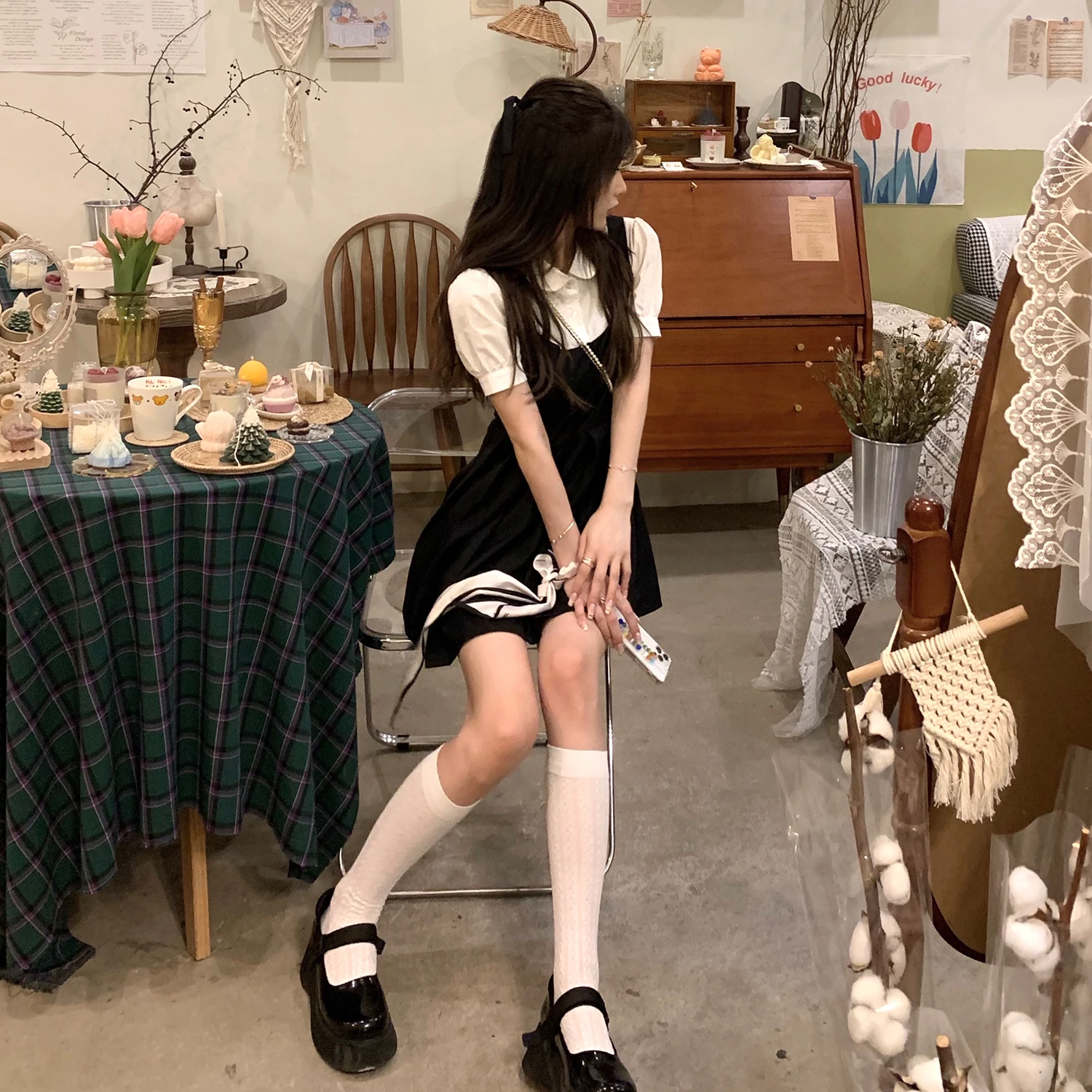 Casual Party Y2k Black Lolita Dress Female High Street 2 Piece Set Korean Style 2021 Summer Cute French Vintage Mini Dress Women