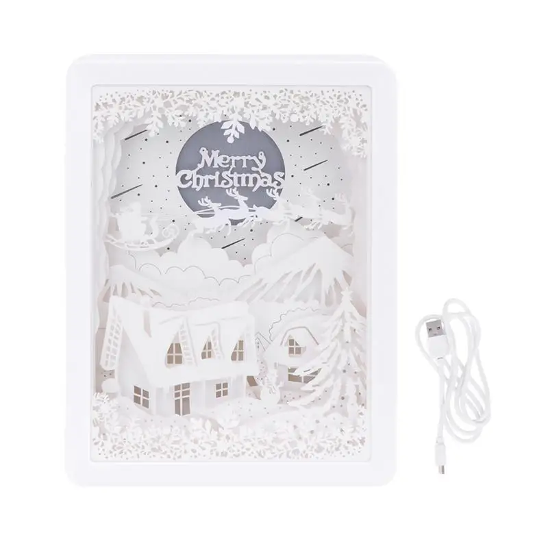 Christmas Snow House Счастливого Рождества 3D тени бумажные фигуры светильник Коробки уникальный USB Бумага-Cut светильник светодиодный ночной Светильник зарядка через usb прикроватная лампа - Emitting Color: Christmas Snow House