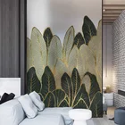 Защитная пленка на окна, Электростатическая матовая наклейка на дверь, водонепроницаемый домашний декор, золотой, черный, белый узор с листьями